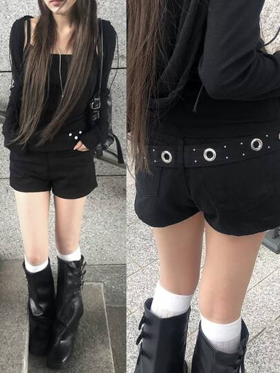 FRIFUL Women's Sexy Button Pocket Denim Shorts