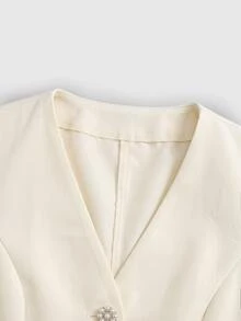 Modelyn Women's Elegant Long Sleeve Blazer And Textured Fitted Skirt Set, 2 Pieces Outfit, Suitable For Daily Wear, Commuting, Office, Dating - Apricot - View 11