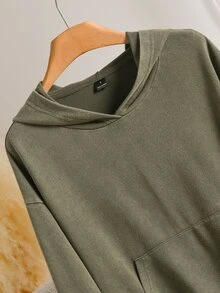 Story & Sage Casual Home Vacation Women's Sweatshirt Summer Autumn Loose Fit Army Green Sweatshirt Lace Patchwork Sweatshirt Washed Snowflake Effect Sweatshirt Pocket Sweatshirt Hooded Sweatshirt Long Sleeve Sweatshirt - Army Green - View 4