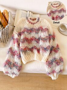 Story & Sage Sweater Kasual Serbaguna Wanita dengan Kerah Bulat dan Motif Blok Warna - MultiWarna - View 1