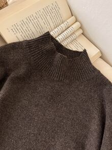 Story & Sage Casual Versatile Solid Color Sweater Knitted Pleated Skirt 2 Pieces Set Women Fall Winter Sweater 2 Pieces Set Brunch School Dark Brown Office Outfits - Brown - View 4
