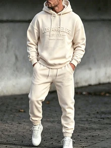 Daypath Men's Letter Embossed Hoodie & Sweatpants 2 Pieces Set - Apricot - View 5