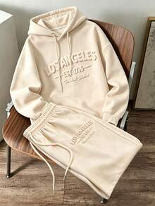 Daypath Men's Letter Embossed Hoodie & Sweatpants 2 Pieces Set - Apricot - View 4