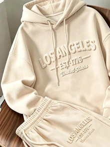 Daypath Men's Letter Embossed Hoodie & Sweatpants 2 Pieces Set - Apricot - View 3