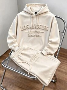Daypath Men's Letter Embossed Hoodie & Sweatpants 2 Pieces Set - Apricot - View 1