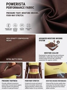 Powerista Colorblock Patchwork Slim Fit Cropped Sports T-Shirt Workout Chocolate Brown Light Yellow Long-Sleeve Faux-Layered Look Gym Autumn Athleisure - Brown - View 3