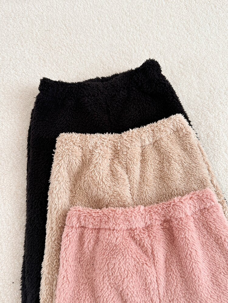 3 Sets Toddler Baby Girls Sweatshirt Pants Set Cute Pink Black Apricot Fuzzy Plush Sherpa Long Sleeve Round Neck Thick Holiday Winter Fall - Multicolor - View 6