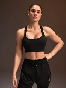 Powerista 女款純色露背運動內衣 黑白配色休閒端莊運動風 中等支撐工字背上衣 適合跑步健身房 秋季日常健身 - 黑與白 - 查看 10