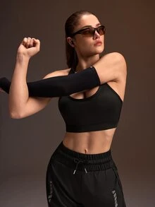 Powerista 女款純色露背運動內衣 黑白配色休閒端莊運動風 中等支撐工字背上衣 適合跑步健身房 秋季日常健身 - 黑與白 - 查看 12
