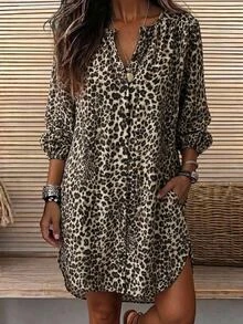 EMERY ROSE Women's Fashion Leopard Print Button-Up Fall Clothes For Women Winter Dresses For Women Floral Dress Fall/Winter Dress - Multicolor - View 1
