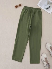 EMERY ROSE Women Casual Daily Wear Side Button Straight Pants - Army Green - View 2