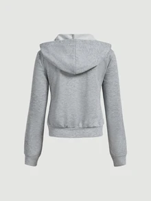 SHEIN MOD Sweatshirt Slim Fit Bermotif Bunga Abu-abu Muda Gaya American Vintage dengan Resleting - Light Grey - View 4