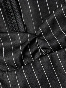 SHEIN MOD Women's Sweetheart Neckline Gigot Sleeve Striped Ruched Fitted Blazer Top And Long Skirt Set - Black - View 7