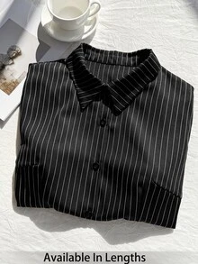 SHEIN EZwear Plus Size Women's Striped Casual Versatile Daily Wear Shirt Fall - Black and White - View 6