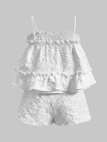 BELROSIE Frill Trim Cami Top & Shorts Christmas Holiday Party Clothes  - White - View 5