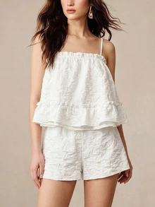 BELROSIE Frill Trim Cami Top & Shorts Christmas Holiday Party Clothes  - White - View 1