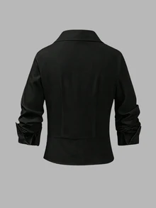GlowEve CURVE Plus Size Designer Luxury Knit Patchwork Slim Fit Blouse Shirt, Summer Casual Outing And Commute Workwear Top Fall - Black - View 2