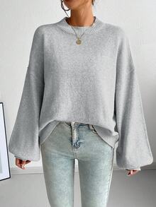 SoleilVie Casual French Style Loose Fit Crew Neck Long Sleeve Knit Sweater, Versatile For Autumn/Winter Fall Cloth For Women - Grey - View 6