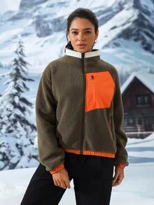 Exploreva Women's Autumn/Winter Warm Fleece Outdoor Jacket - Green - View 5