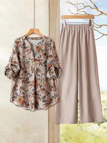 Rusticease Women Two Pieces Outfits For Daily Wear Everyday Party Tea Party Khaki Autumn Casual 70s Retro - Camel - View 3