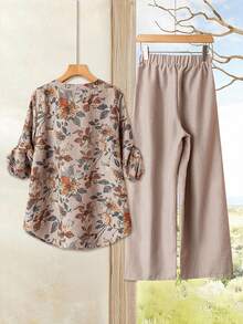 Rusticease Women Two Pieces Outfits For Daily Wear Everyday Party Tea Party Khaki Autumn Casual 70s Retro - Camel - View 2