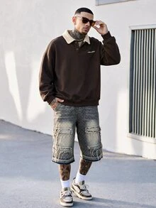 Devon Thys Men's Knitted Casual Loose Fit Thermal Lined Long Sleeve Sweatshirt, Suitable For Autumn/Winter - Brown - View 1