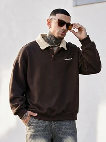 Devon Thys Men's Knitted Casual Loose Fit Thermal Lined Long Sleeve Sweatshirt, Suitable For Autumn/Winter - Brown - View 3