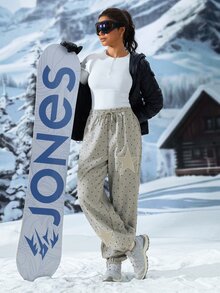 Exploreva Women's Drawstring Waist Polka Dot Casual Daily Outdoor Sweatpants - Grey - View 7