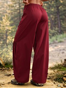Exploreva Women's Drawstring Waist Casual Versatile Daily Outdoor Long Pants - Burgundy - View 3