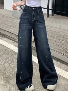 DAZY Women's Casual Everyday Washed Slant Pocket Wide Leg Jeans Cute Tops - Royal Blue - View 7