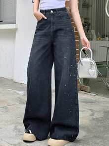 DAZY Women's Casual Everyday Washed Slant Pocket Wide Leg Jeans Cute Tops - Royal Blue - View 3