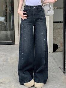 DAZY Women's Casual Everyday Washed Slant Pocket Wide Leg Jeans Cute Tops - Royal Blue - View 6