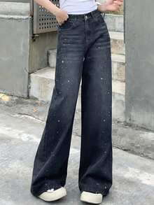 DAZY Women's Casual Everyday Washed Slant Pocket Wide Leg Jeans Cute Tops - Royal Blue - View 4