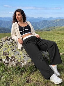 Exploreva Women's Minimalist Color Block Pocket Outdoor Hiking Pants - Black - View 1