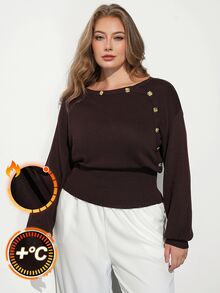 Maija Plus Size Casual Smart Classy Elegant Knit Top Fall Office Formal Evening Club Black And Gold - Rust Brown - View 1