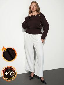 Maija Plus Size Casual Smart Classy Elegant Knit Top Fall Office Formal Evening Club Black And Gold - Rust Brown - View 3