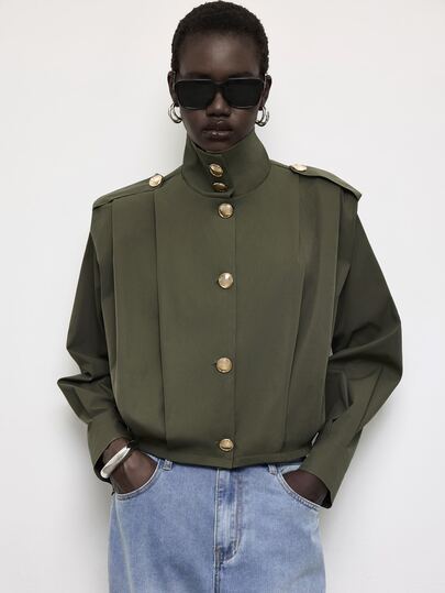 Maija Imperméable femme couleur unie col montant décontracté chic business décontracté polyvalent quotidien voyage tenue de bureau automne vert olive