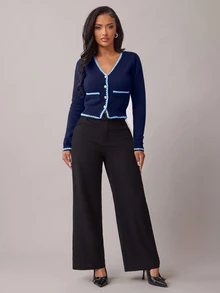 Radiana Women's New Autumn V-Neck Button-Front Cardigan, French Style Versatile,Sweaters For Women - Royal Blue - View 4