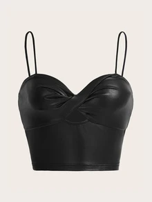 SHEIN ICON Twist Front PU Leather Cami Top - Black - View 5