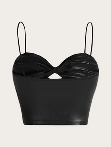 SHEIN ICON Twist Front PU Leather Cami Top - Black - View 2