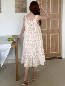 DAZY Ditsy Floral Frill Trim Cami Sleep Dress Pajama, Moo Moo Night Dress - White - View 2
