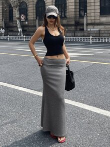DAZY Women's Solid Color Fitted Elegant Fashionable Skirt, Spring/Summer - Dark Grey - View 4