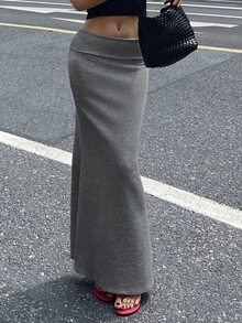 DAZY Women's Solid Color Fitted Elegant Fashionable Skirt, Spring/Summer - Dark Grey - View 3