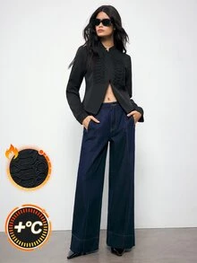 Maija Women's Vintage Retro Smart Elegant Front Button Tape Long Sleeve Jacket Night Out Office Everyday Black Autumn - Black - View 4