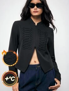 Maija Women's Vintage Retro Smart Elegant Front Button Tape Long Sleeve Jacket Night Out Office Everyday Black Autumn - Black - View 1