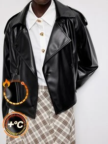 Maija Women's PU Material Button Long Sleeve Lapel Jacket, Going Out Night Outfits, Work, Fall Halloween Black Streetwear Kidcore Casual Sexy - Black - View 1