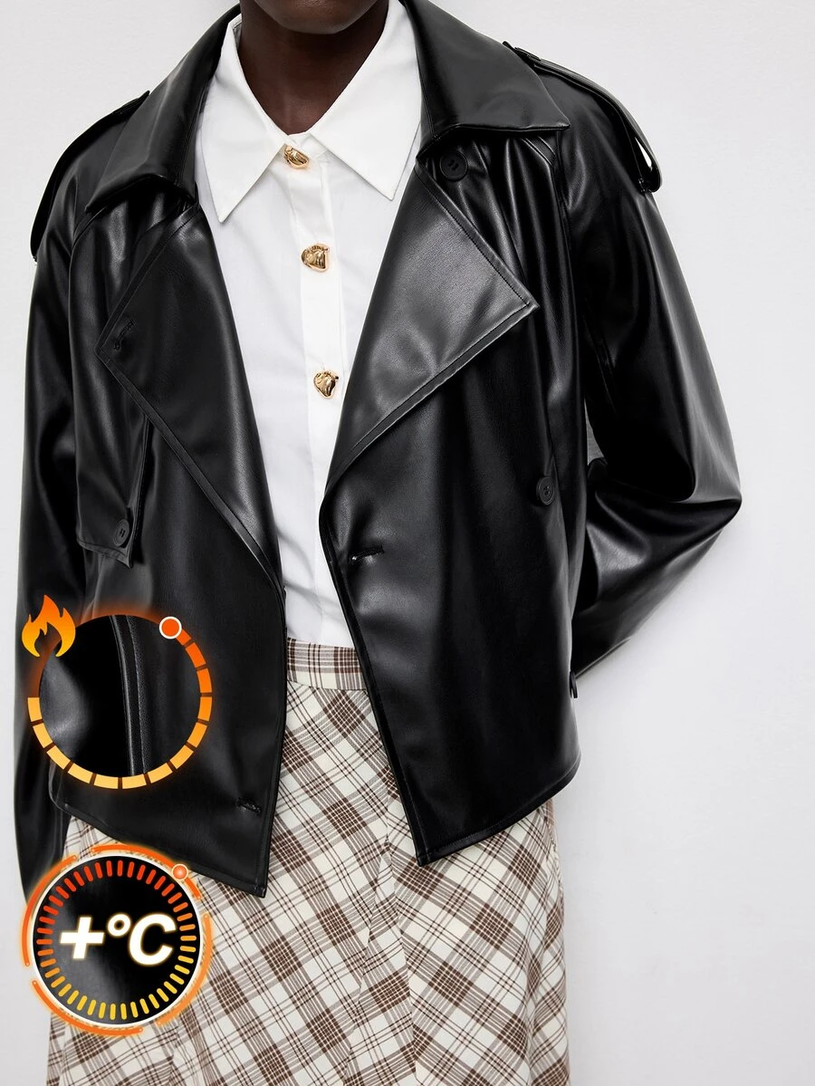 Maija Women's PU Material Button Long Sleeve Lapel Jacket, Going Out Night Outfits, Work, Fall Halloween Black Streetwear Kidcore Casual Sexy - Black - View 1