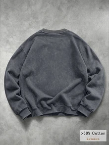 SLATEMANN Men's Casual Washed Pullover Sweatshirt, Autumn - Dark Grey - View 2