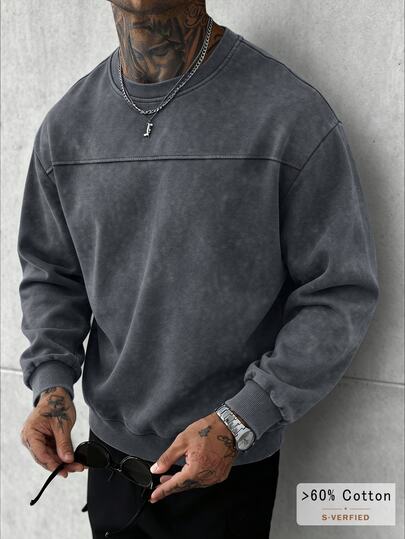 SLATEMANN Męska casualowa bluza dresowa typu pullover z efektem sprania, jesienna