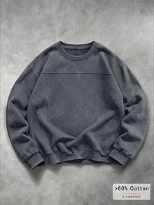 SLATEMANN Men's Casual Washed Pullover Sweatshirt, Autumn - Dark Grey - View 3